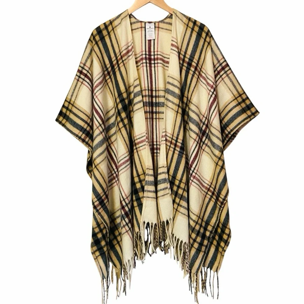 Woolrich Plaid Fringe Cozy Blanket Wrap Shawl Poncho One Size Cottagecore
